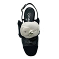 Load image into Gallery viewer, Chanel Black 2023 Crumpled Shiny Fabric Grosgrain Cap Toe Camellia Bow Slingback Pumps