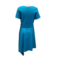 Load image into Gallery viewer, Oscar de la Renta Teal Short Sleeved Wool Stretch Asymmetric Hem Midi Dress with Belt