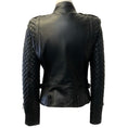 Load image into Gallery viewer, Barbara Bui Black Leather Quilted Sleeve Moto Jacket