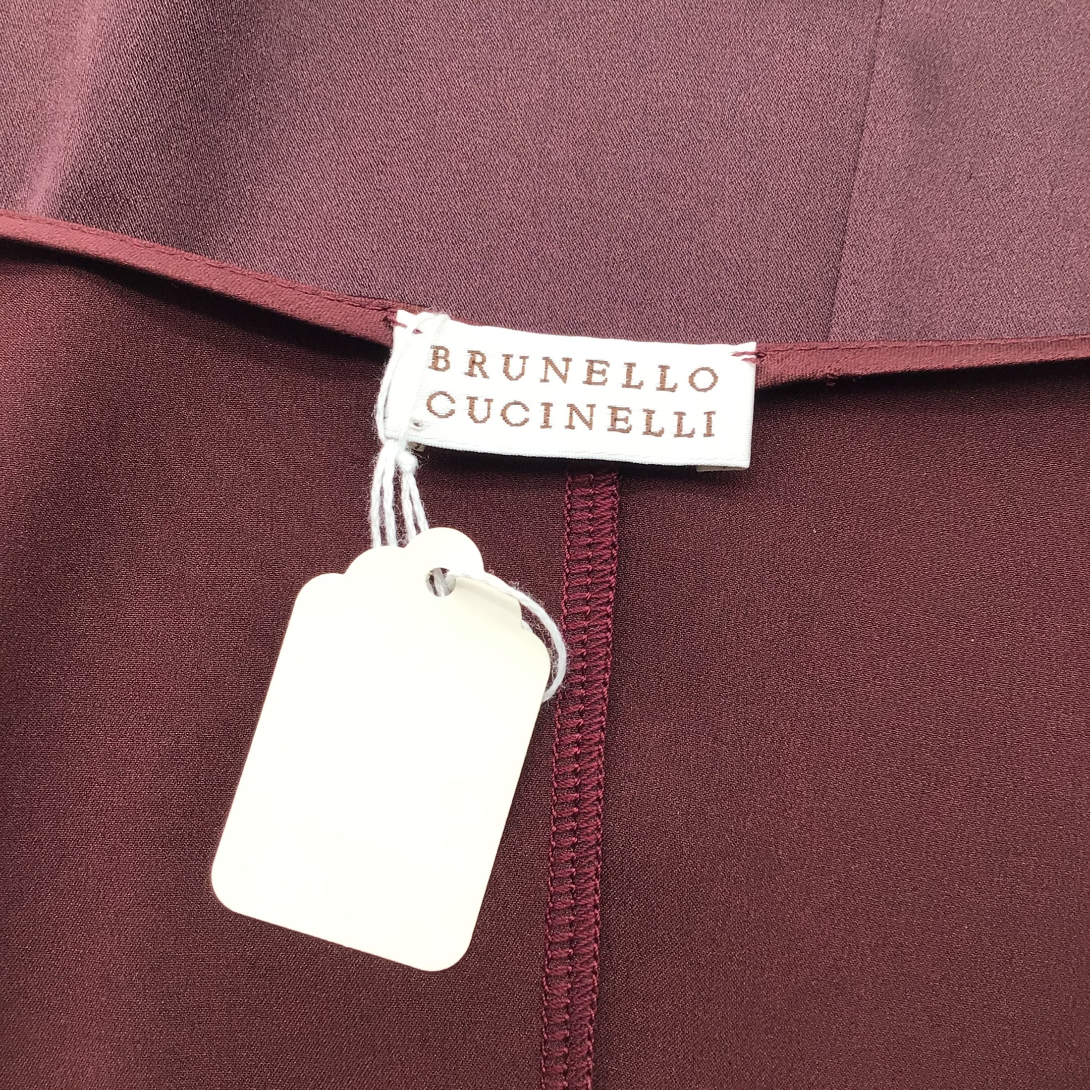 Brunello Cucinelli Burgundy Sleeveless V-Neck Silk Top