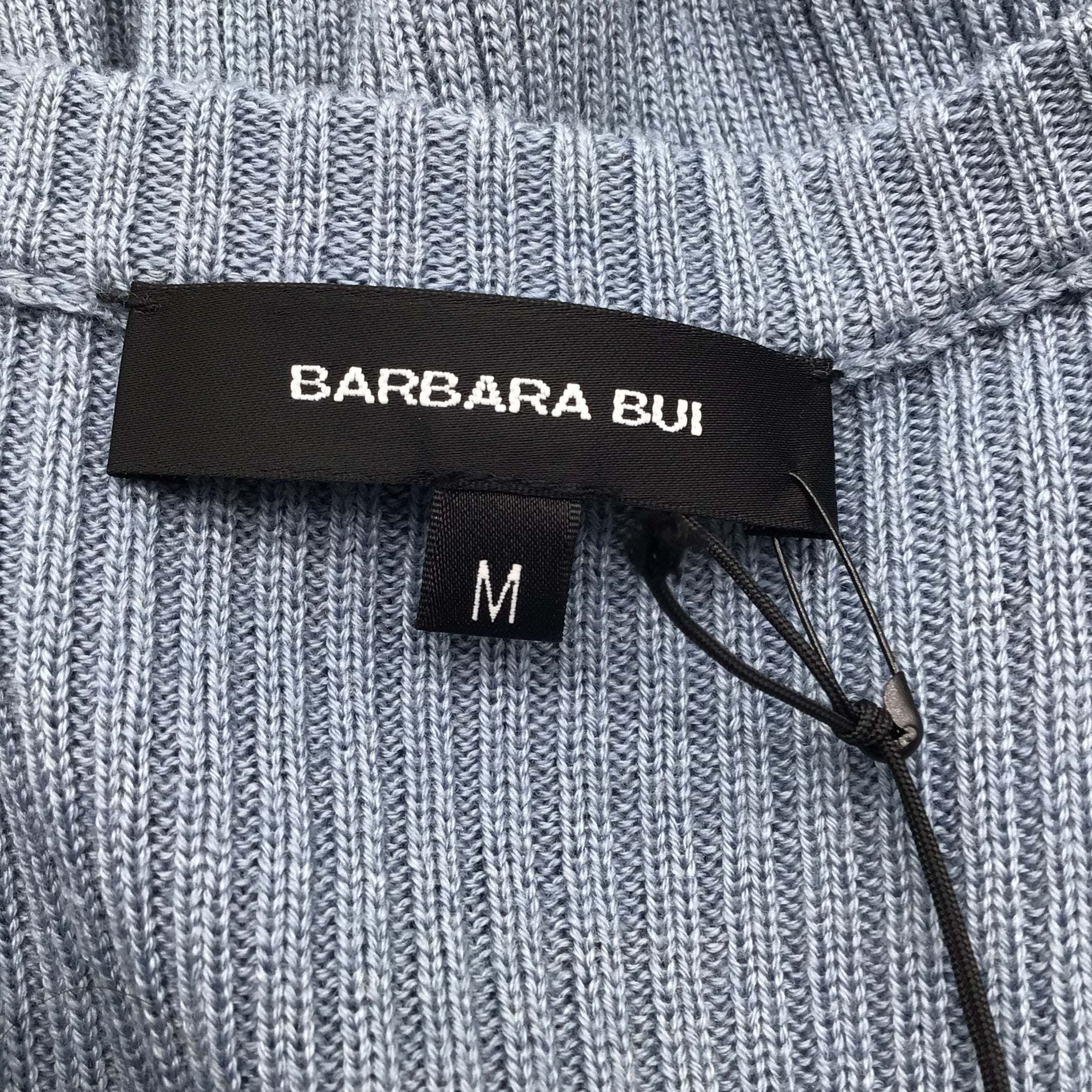 Barbara Bui Light Blue Three-Quarter Sleeved Ribbed Knit Keyhole Sweater