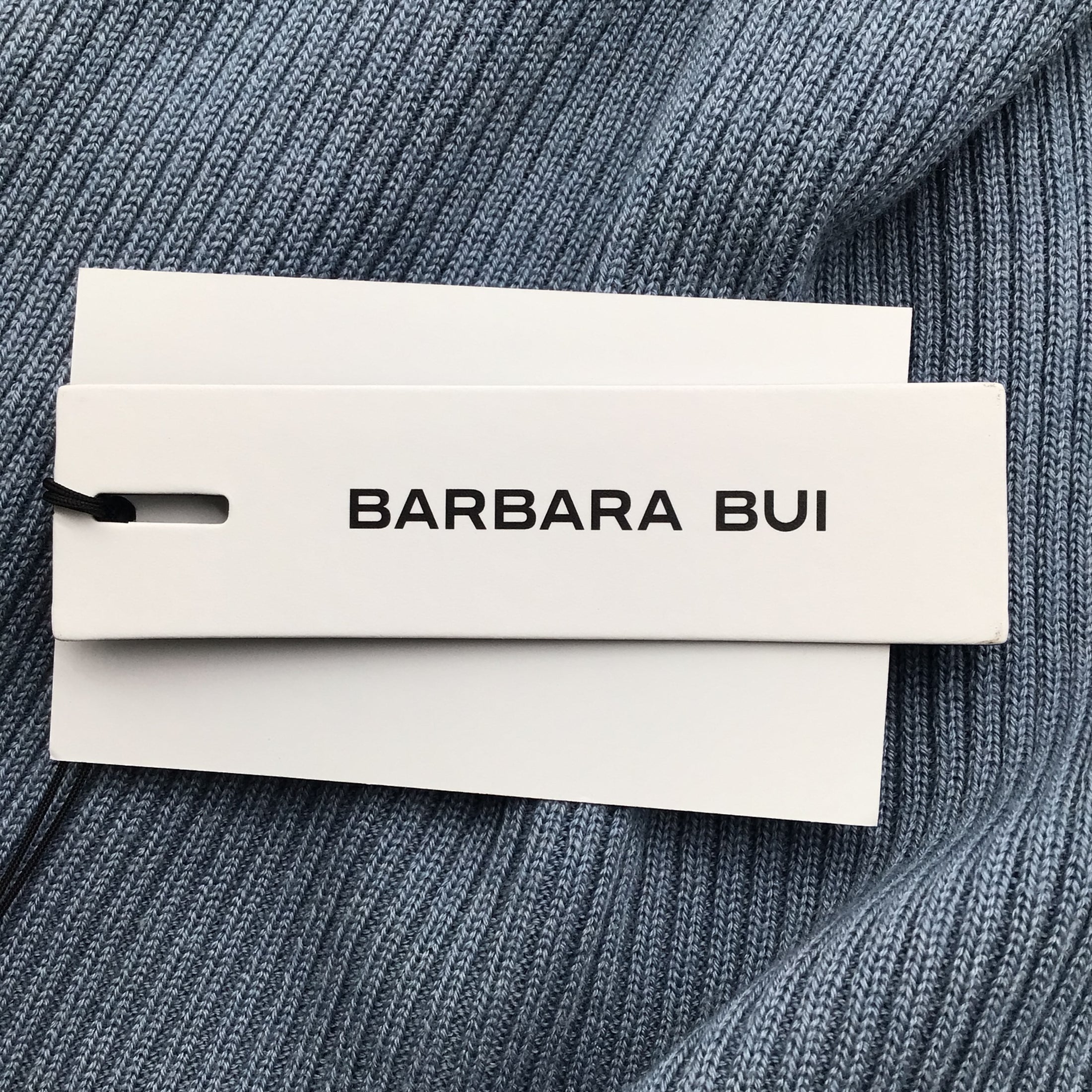 Barbara Bui Light Blue Three-Quarter Sleeved Ribbed Knit Keyhole Sweater