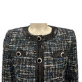 Load image into Gallery viewer, Rebecca Vallance Black / Blue Sequin Trim Button Front Tweed Jacket