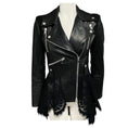 Load image into Gallery viewer, Alexander McQueen Black Lace Trimmed Leather Biker Jacket