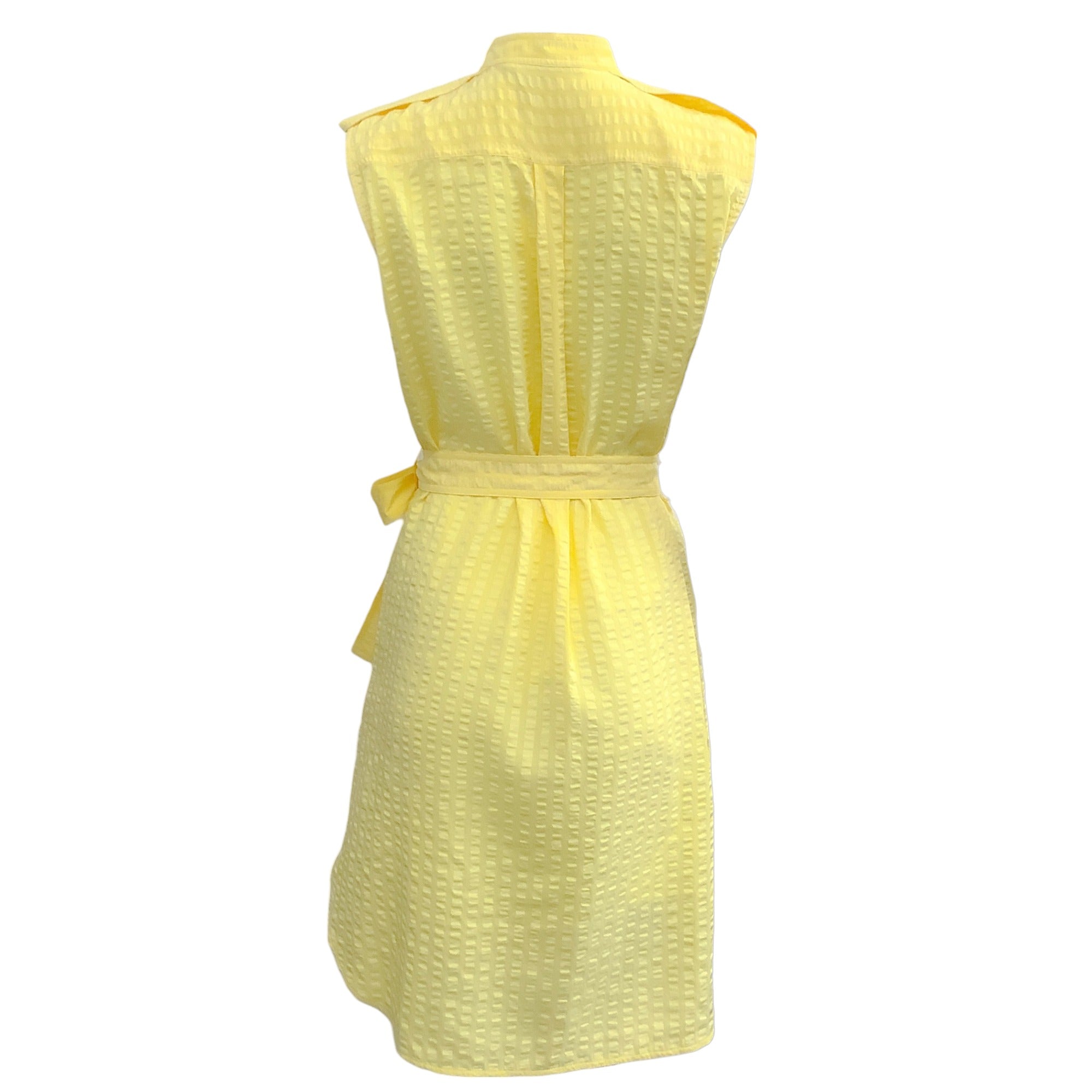 Stella McCartney Yellow Jacquard Sleeveless Dress with Tie Belt