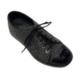 Load image into Gallery viewer, Chanel Charcoal Grey / Black Tweed and Lambskin Leather CC Logo Cap Toe Low Top Sneakers