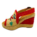 Load image into Gallery viewer, Robert Clergerie Natural / Red Multi Raffia Wedge Sandals