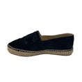 Load image into Gallery viewer, Chanel Navy Blue / Black CC Logo Embroidered Velvet Espadrille Flats