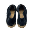 Load image into Gallery viewer, Chanel Navy Blue / Black CC Logo Embroidered Velvet Espadrille Flats