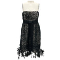 Load image into Gallery viewer, Oscar de la Renta Black Embellished Strapless Lace Cocktail Dress with Feather Hem