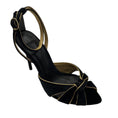 Load image into Gallery viewer, Alexandre Birman Black / Gold Leather Trim Velvet Retro Sandals with Ankle Strap