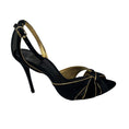 Load image into Gallery viewer, Alexandre Birman Black / Gold Leather Trim Velvet Retro Sandals with Ankle Strap