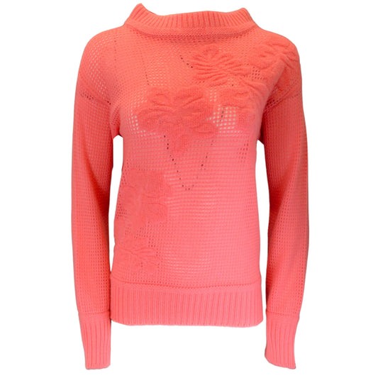 Lamberto Losani Flamingo Pink Floral Cashmere Knit Sweater