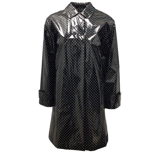 Dolce & Gabbana Black / White Polka Dot Printed Button-Front Rain Coat