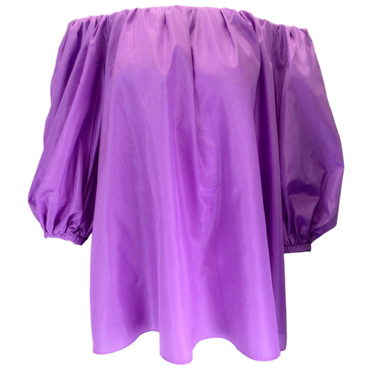 Valentino Violet Washed Silk Taffeta Off-the-Shoulder Top