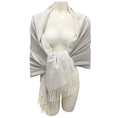 Load image into Gallery viewer, Chanel Grey / Ivory 31 Rue Cambon Paris Fringed Large Cashmere Scarf