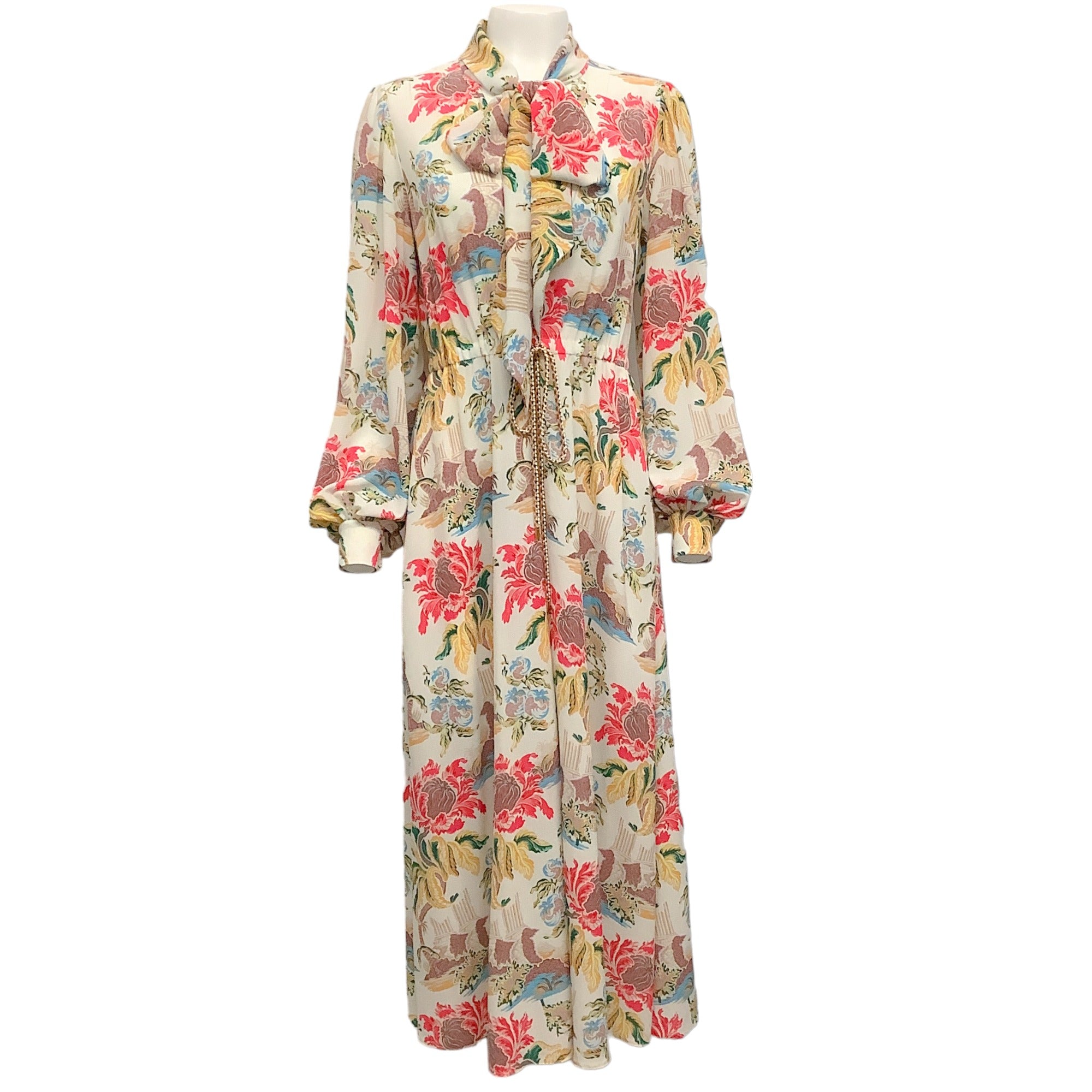 Peter Pilotto Ivory Floral Print Dress with Neck Tie