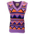 Load image into Gallery viewer, Plan C Purple / Orange Multi Patterned Knit Sleeveless V-Neck Cotton Knit Sweater