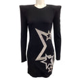 Load image into Gallery viewer, Balmain Black Long Sleeve Bodycon Dress with Crystal Star Embellishments
