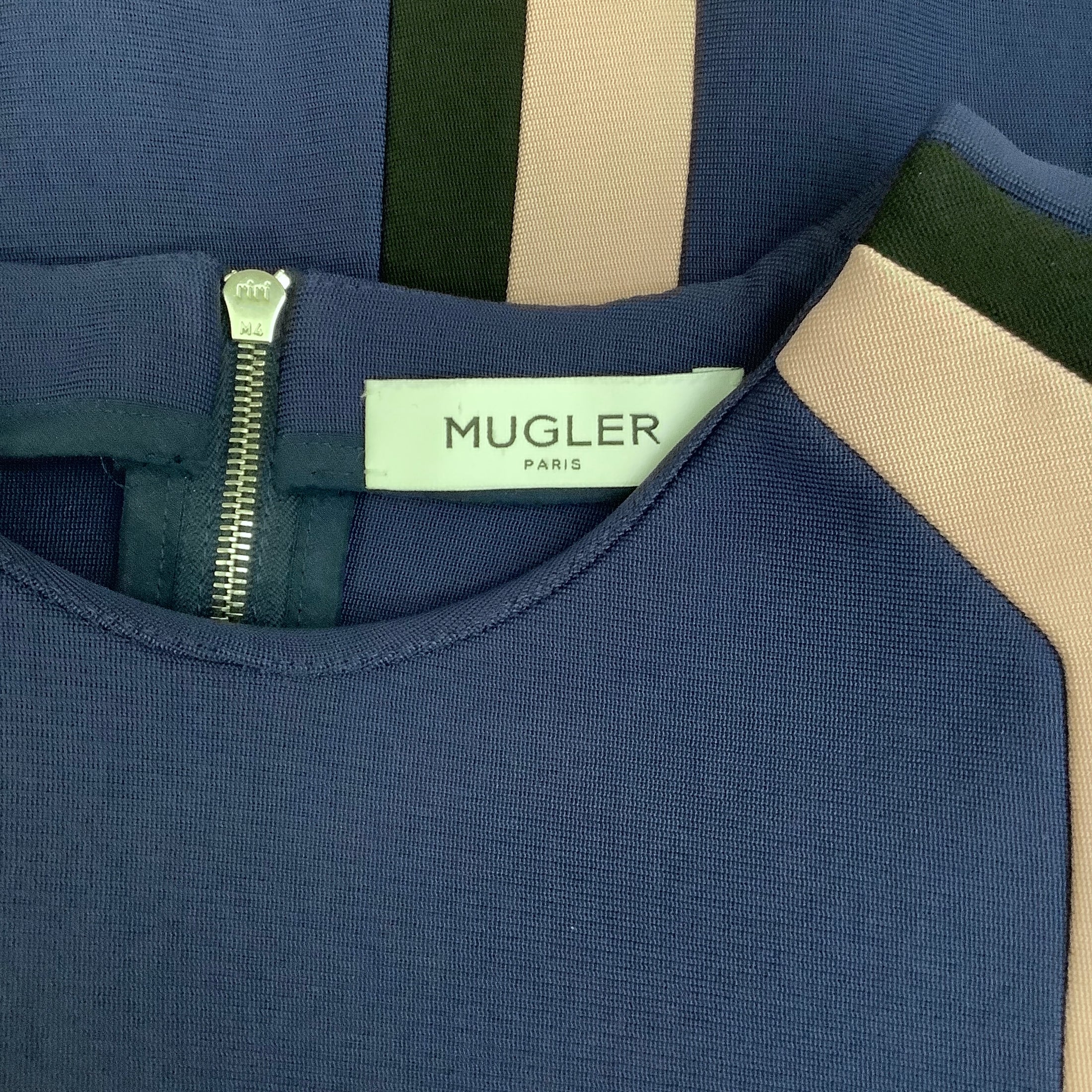Mugler Blue / Black Strong Shoulder Body Con Dress