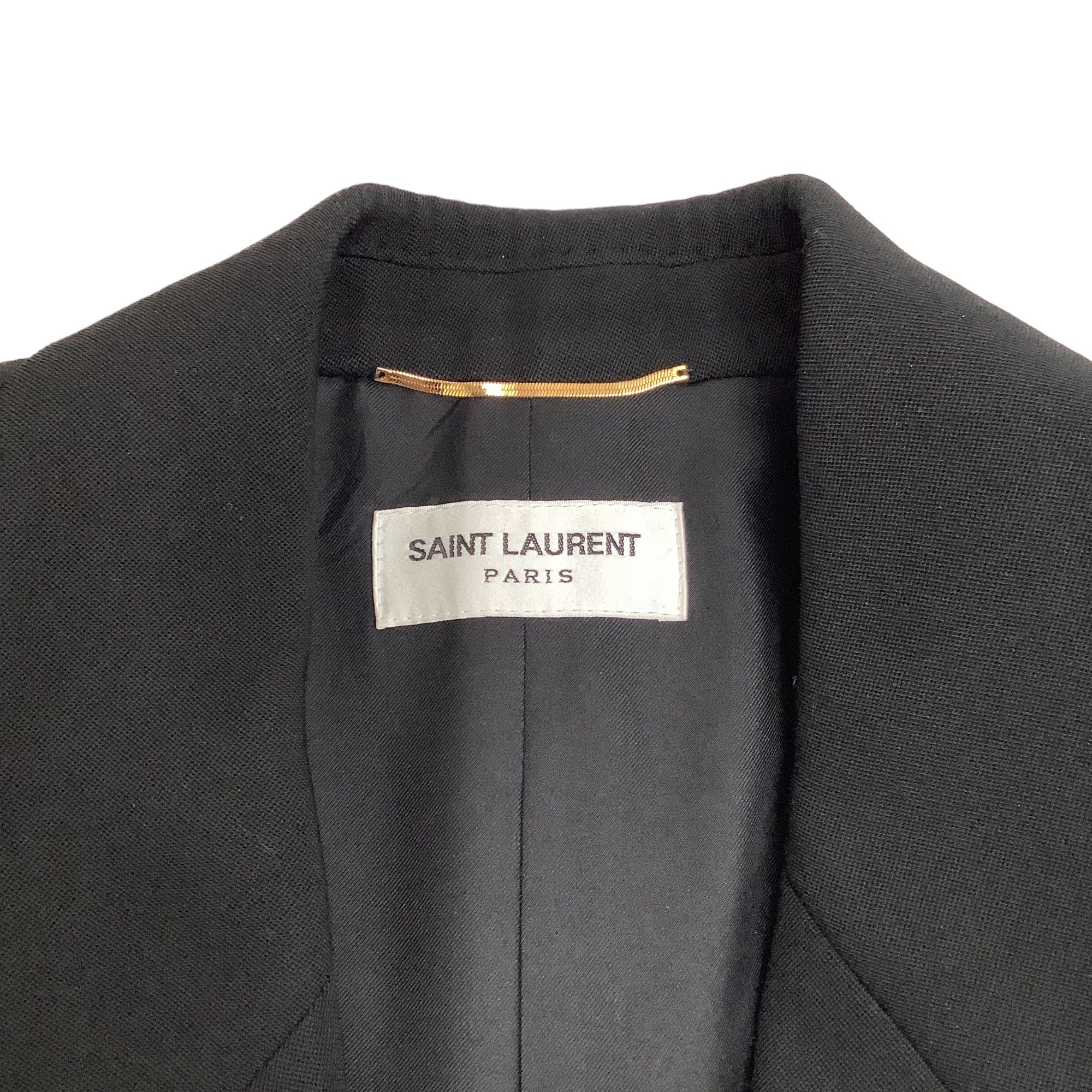 Saint Laurent Black 3/4 Sleeve Double Breasted Strong Shoulder Coat Dress