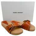 Load image into Gallery viewer, Isabel Marant Natural Leather Jaso Eyelet Grommet Wood Slide Sandals