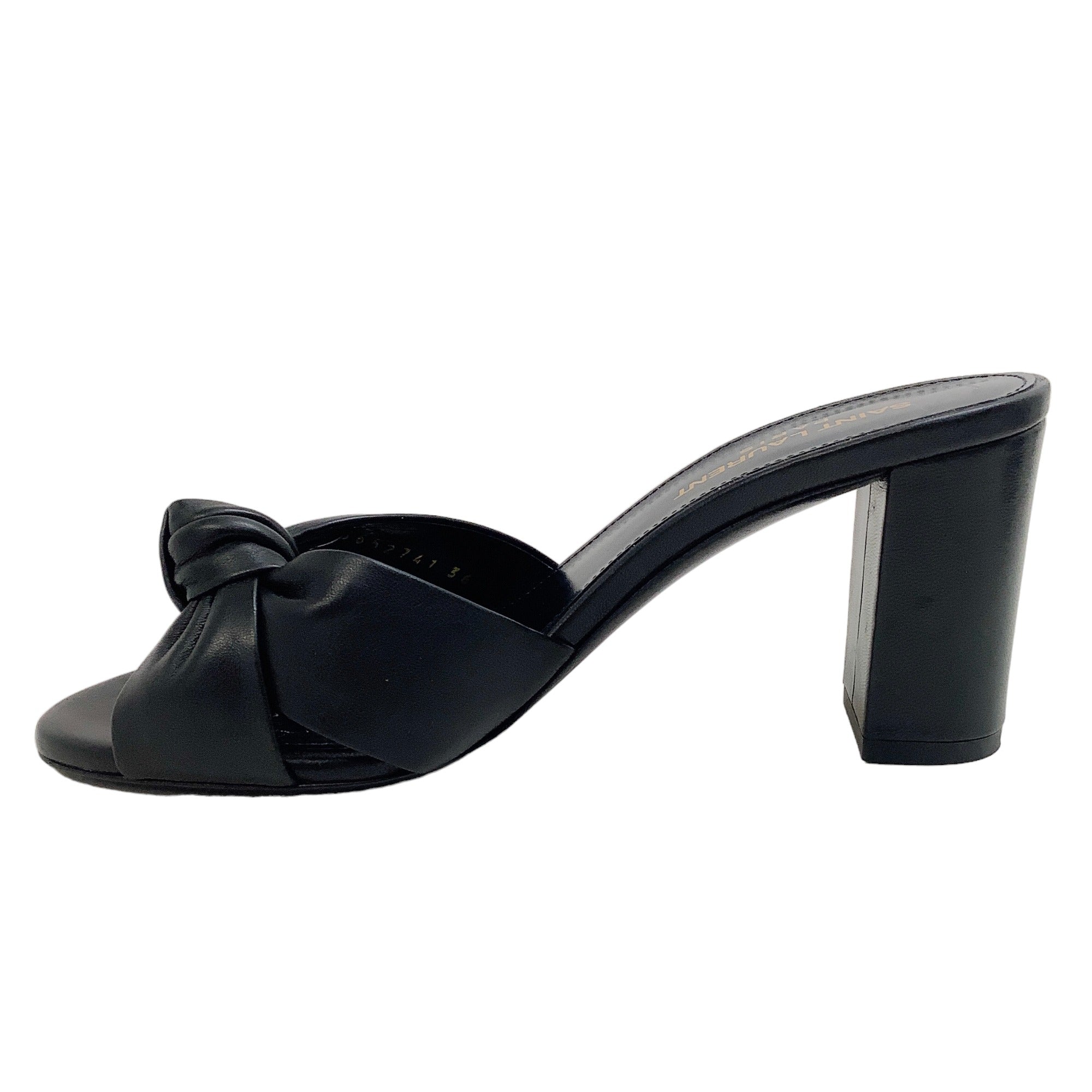 Saint Laurent Black Leather Twist Slide Sandals