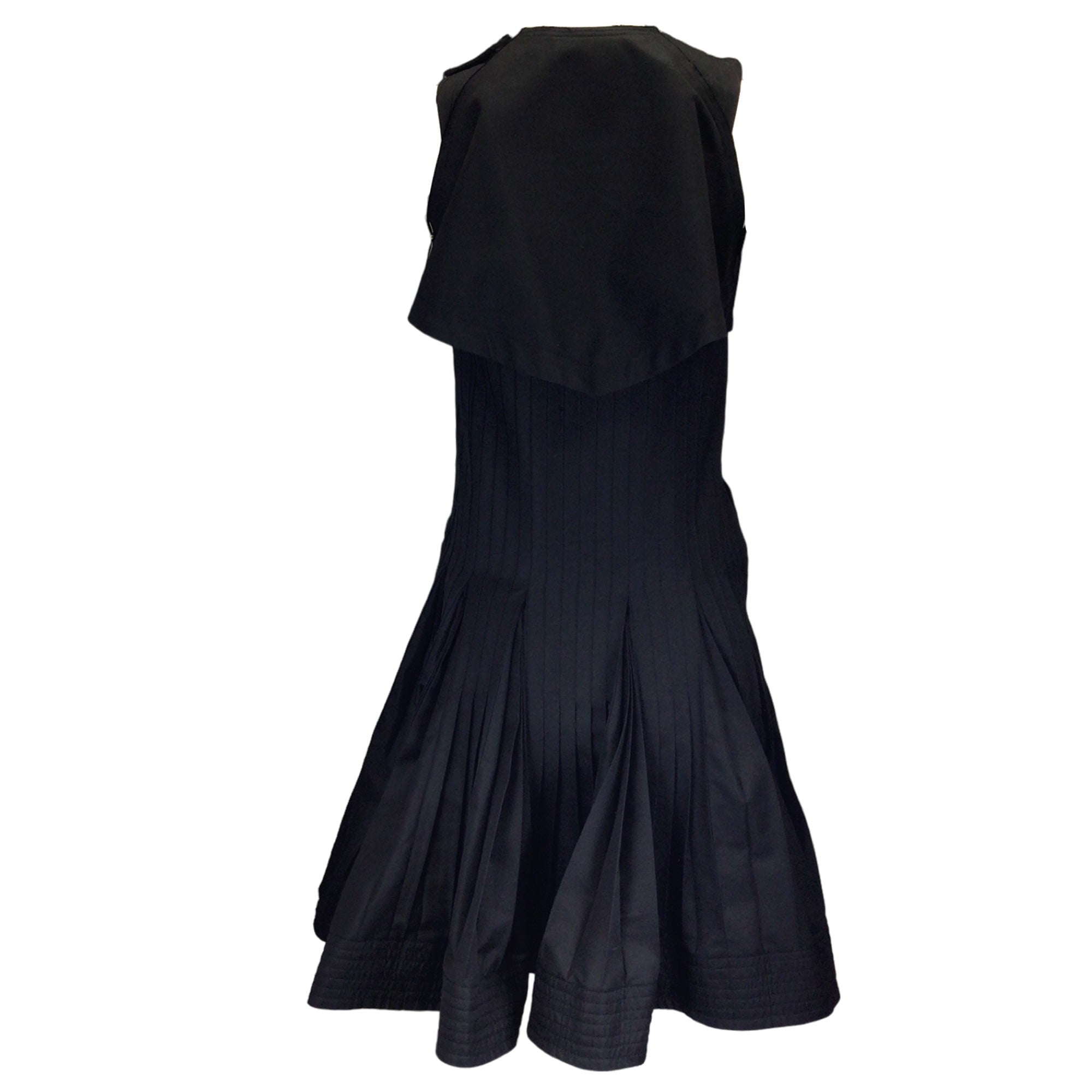 Sacai Black / Silver Anchor Button Detail Sleeveless Pleated Cotton Midi Dress