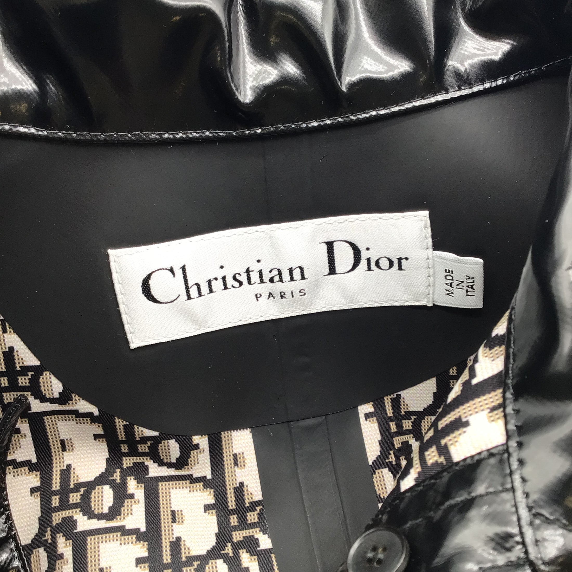 Christian Dior Black Button-Front Gloss Vinyl Jacket