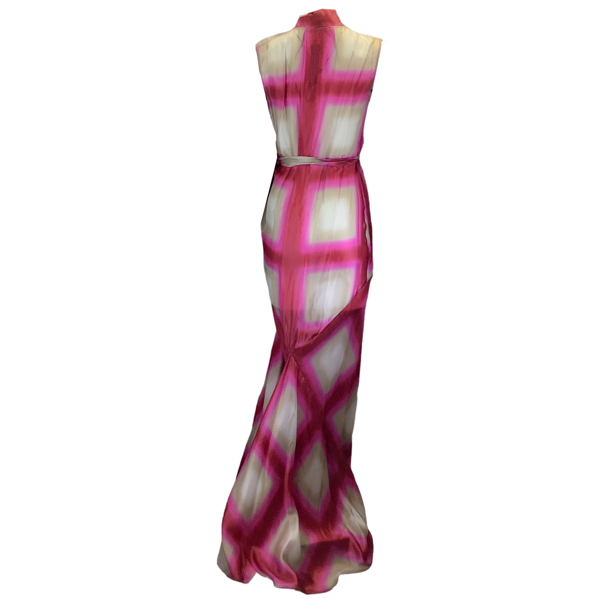 Rick Owens Fuchsia Plaid Sleeveless Wrap Maxi Dress