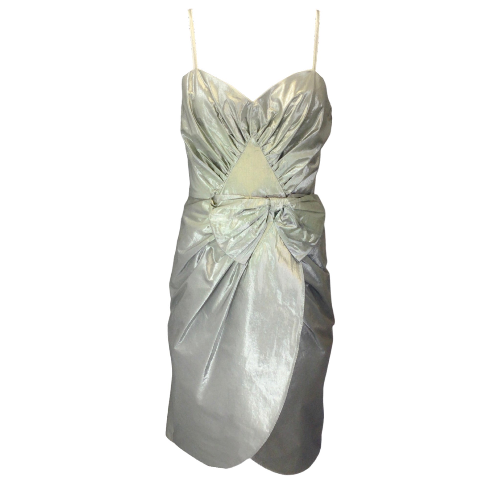 Maison Margiela Silver Metallic Bow Detail Sleeveless Midi Dress