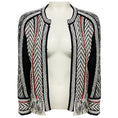 Load image into Gallery viewer, Oscar de la Renta Black / White / Red Fringe Cayenne Detail Jacket