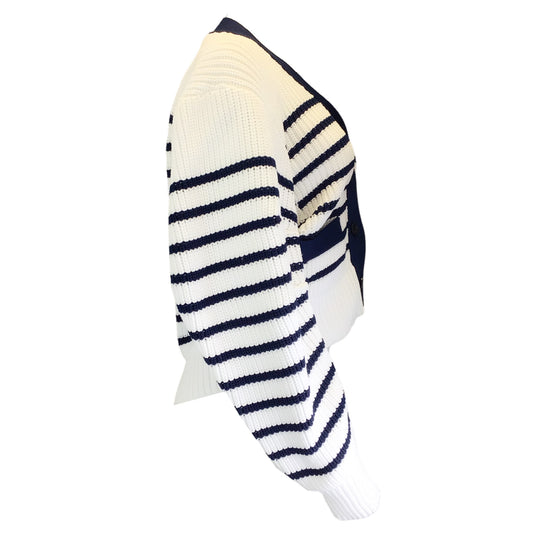 Sacai White / Navy Blue Striped Knit Cardigan Sweater
