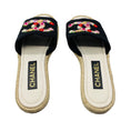 Load image into Gallery viewer, Chanel Black Multi Floral Embroidered CC Logo Flat Espadrille Sandals