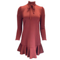 Load image into Gallery viewer, Francoise Bordeaux Bow Detail Mock Neck Long Sleeved Ruffled Hem Dress