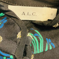 Load image into Gallery viewer, A.L.C. Black / Blue / Green / Yellow Multi Printed Silk Chiffon Blouse with Gold Metallic Lurex Dot Detail