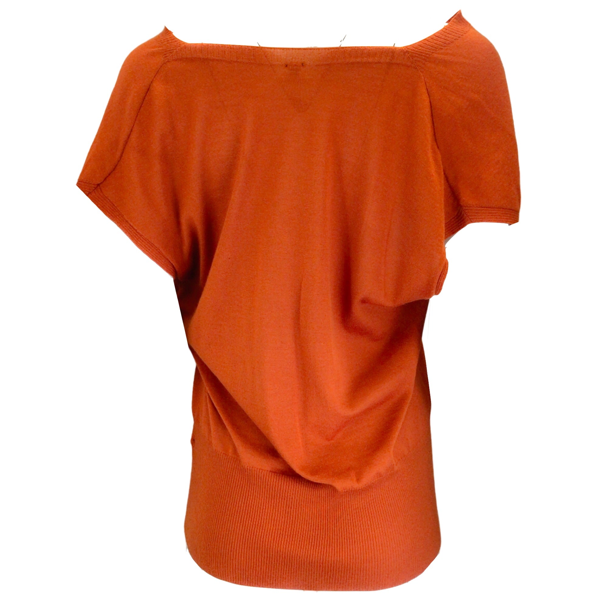 Hermes Orange Cashmere and Silk Knit Pullover Sweater