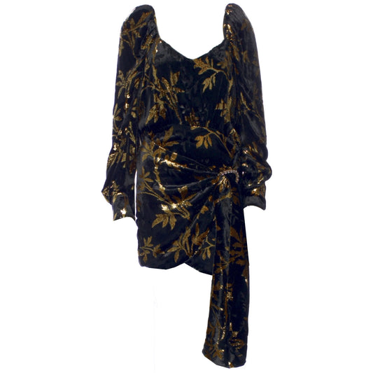 Dodo Bar Or Black / Gold Metallic Long Sleeved Velvet Dress