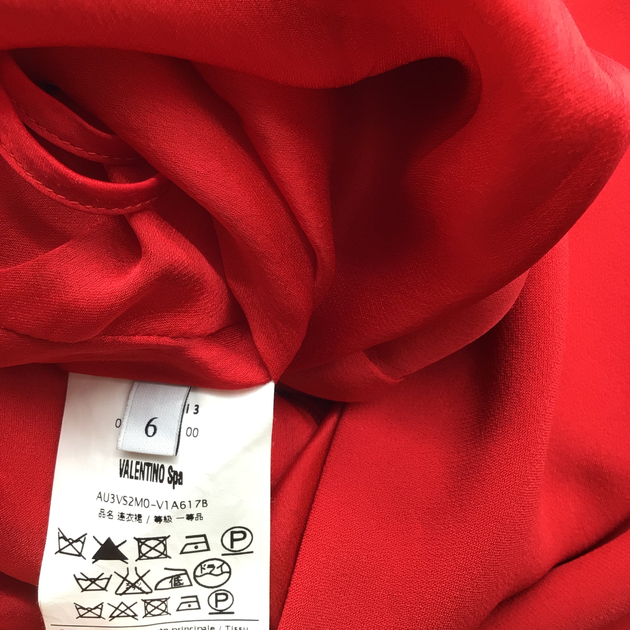 Valentino Red Ruffled Sleeveless Crepe Dress