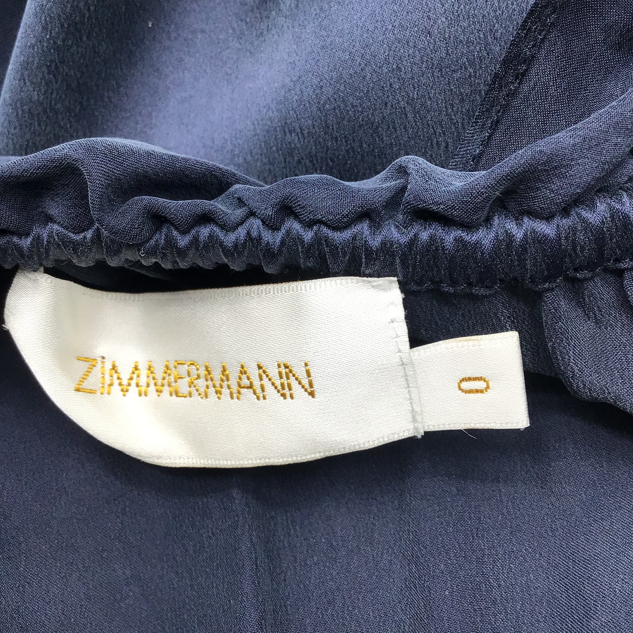 Zimmermann Navy Blue Ruffled Belted Silk Midi Dress