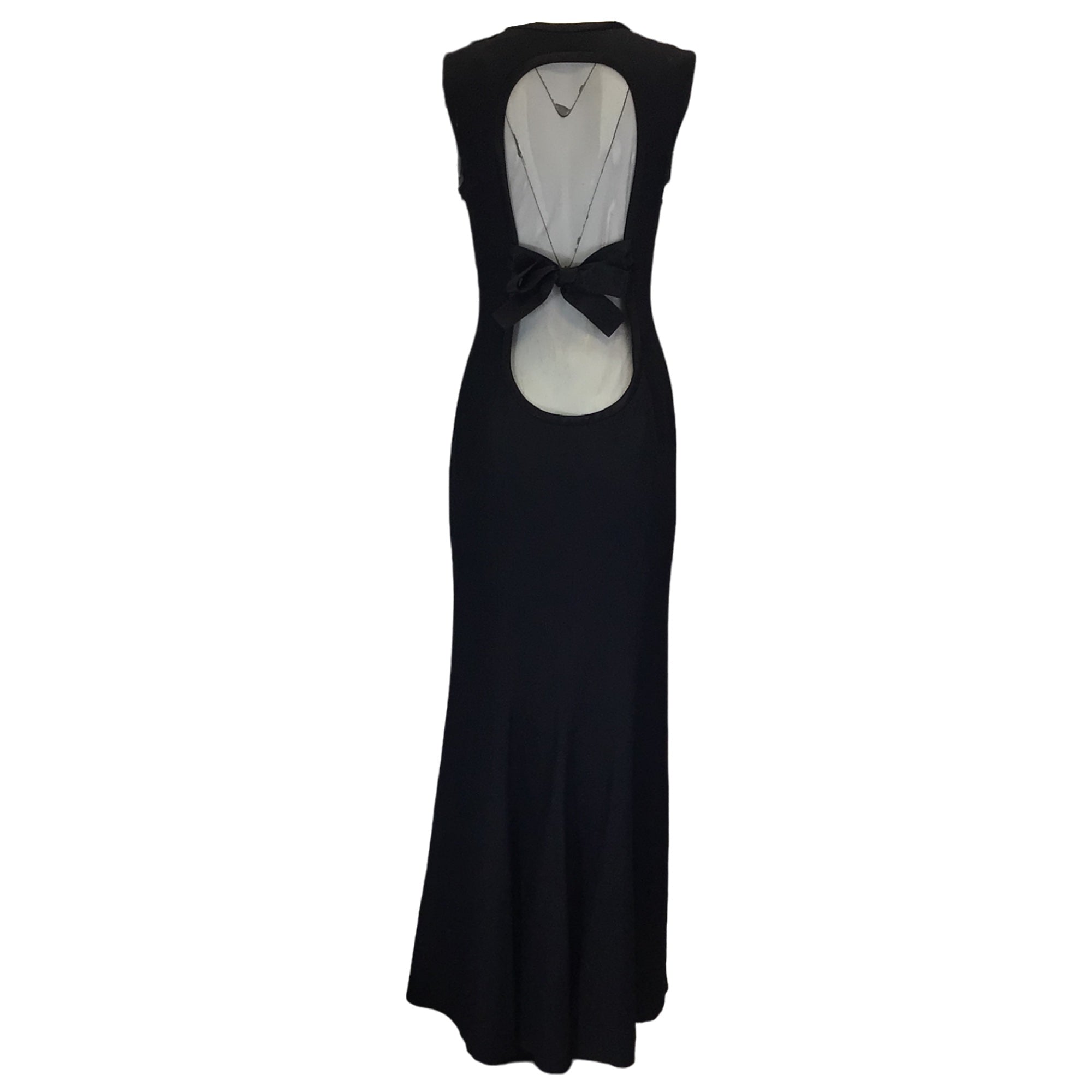 Yves Saint Laurent Rive Gauche Vintage Black Bow Back Mesh Detail Sleeveless Crepe Gown / Formal Dress