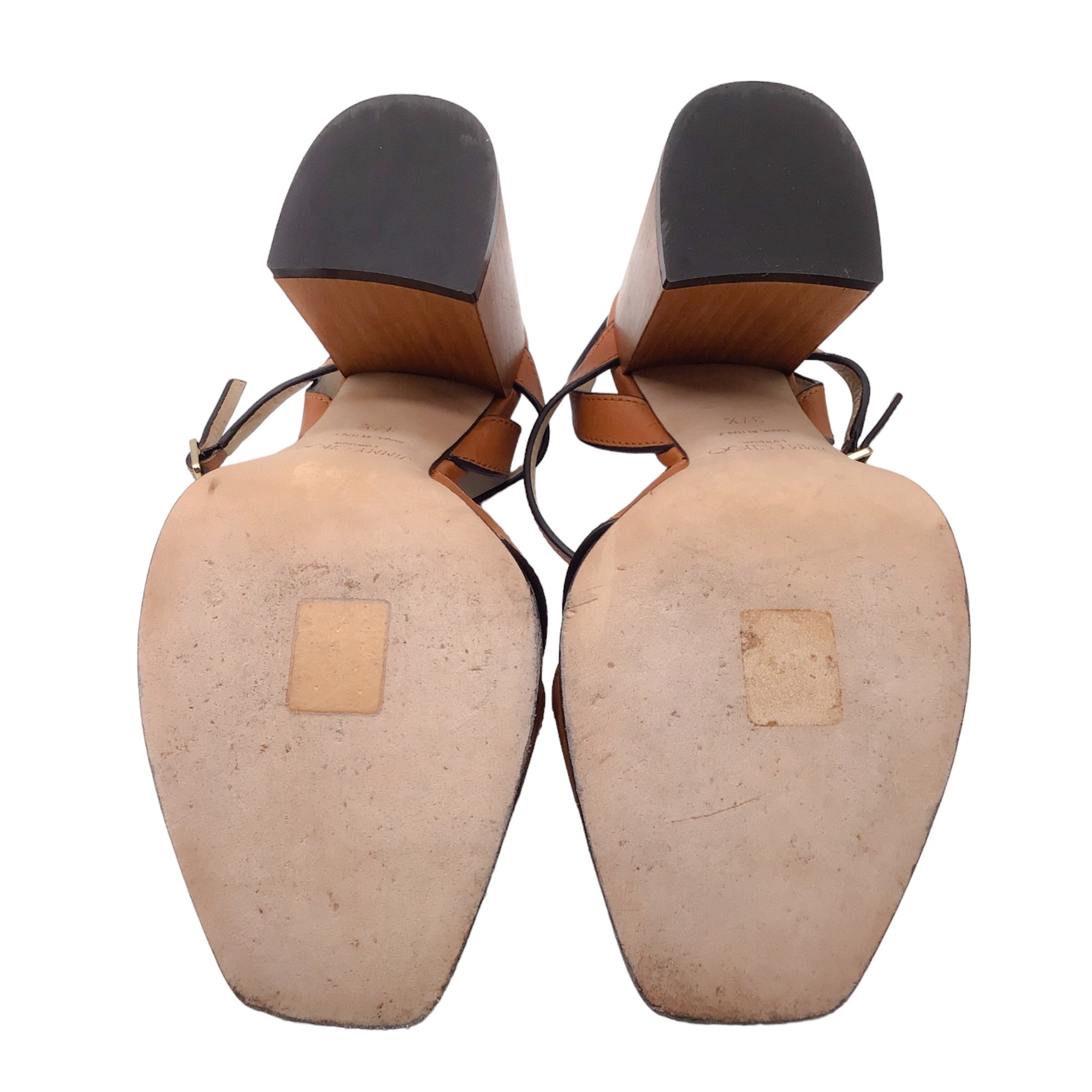 Jimmy Choo Tan Wooden Block Heel Leather Sandals