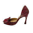 Load image into Gallery viewer, Christian Dior Raspberry Red Floral Jacquard Buckle Detail Open Toe Pumps