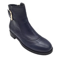 Load image into Gallery viewer, Jimmy Choo Brylee Navy Blue / Gold Buckle Flat Leather Ankle Boots
