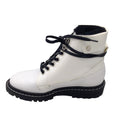 Load image into Gallery viewer, Jimmy Choo White / Black Shearling Lined Lace-Up Leather and Patent Leather Boots
