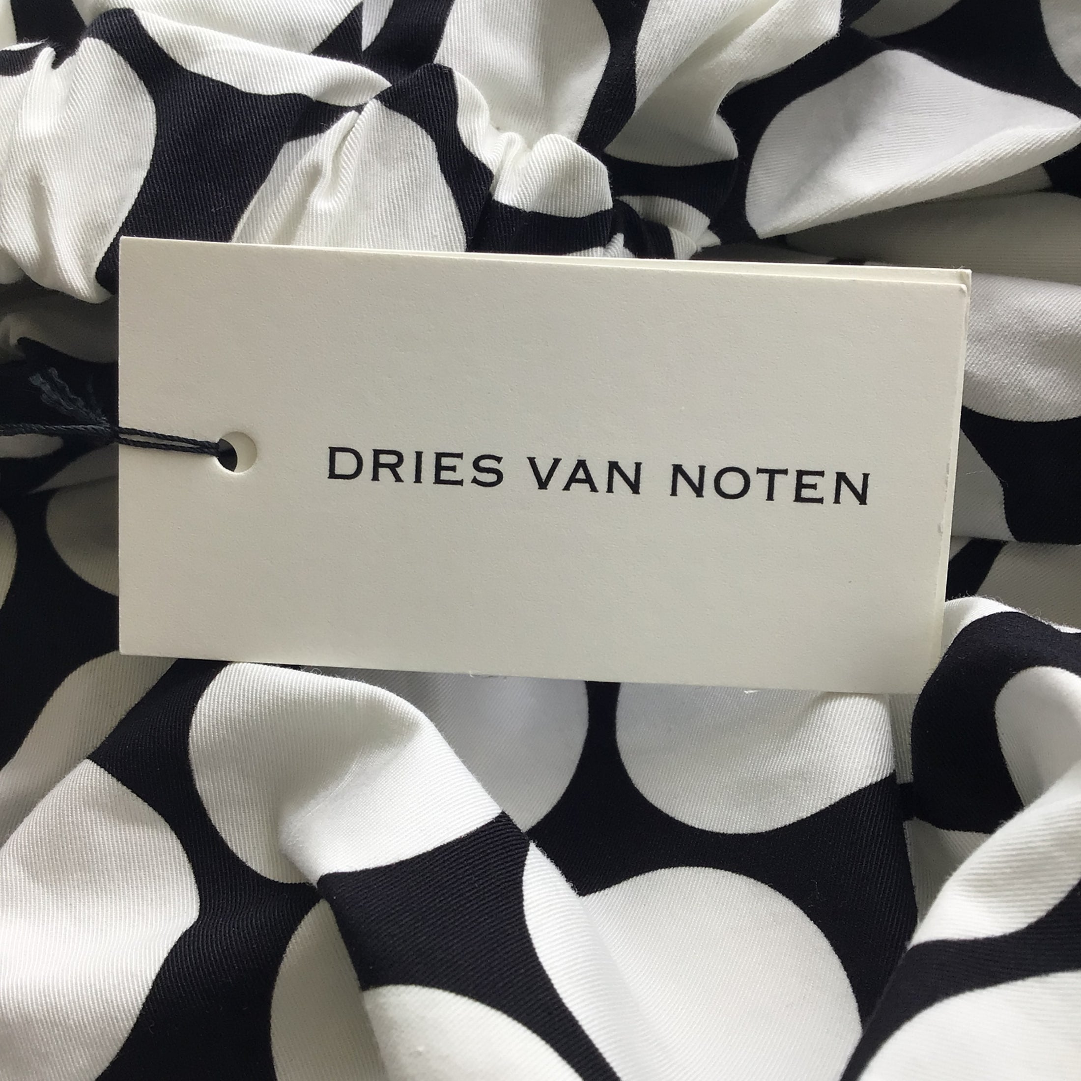 Dries Van Noten White / Black Polka Dot Printed Puff Sleeved Cotton Dali Dress