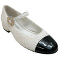 Load image into Gallery viewer, Chanel White Boucle Mary Jane Flats with Black Patent Cap Toe