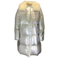 Load image into Gallery viewer, Yves Salomon Army Silver Metallic / Ivory Lamb Shearling Trimmed Hooded Quilted Down Puffer Coat