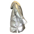 Load image into Gallery viewer, Yves Salomon Army Silver Metallic / Ivory Lamb Shearling Trimmed Hooded Quilted Down Puffer Coat