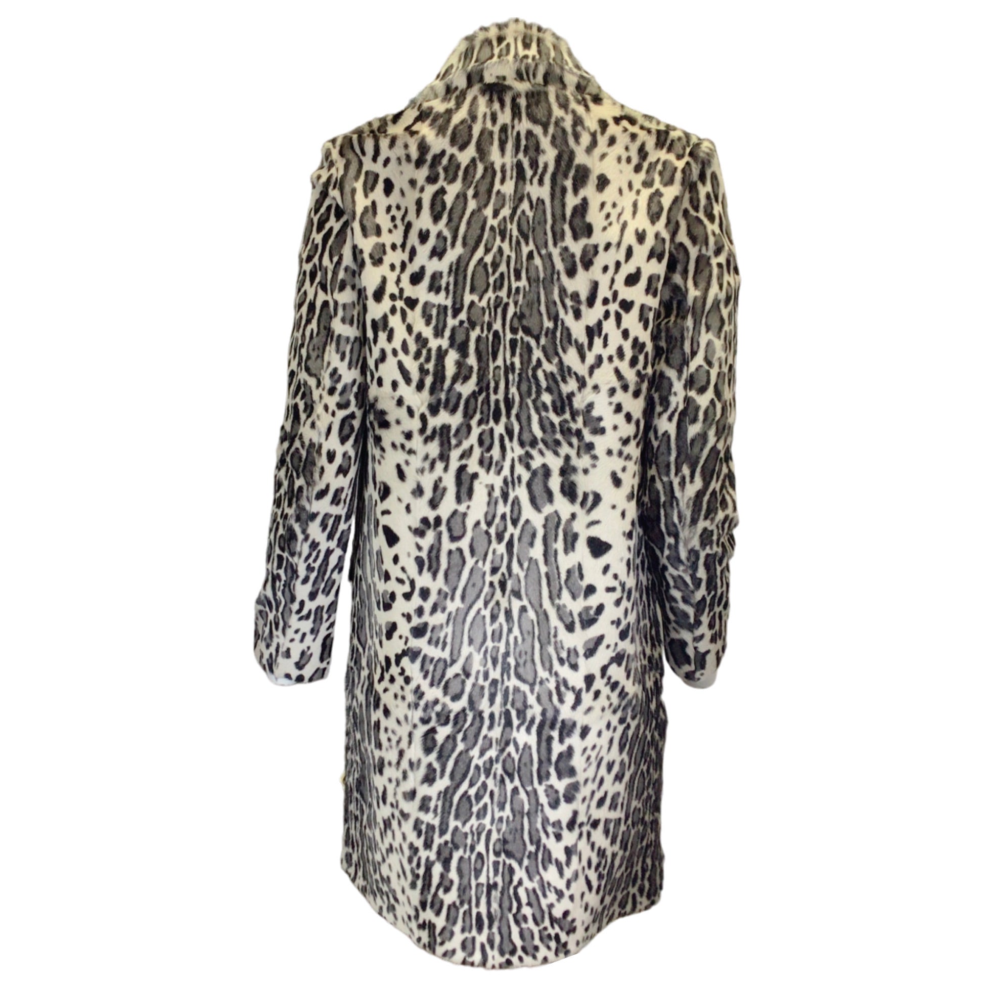 Yves Salomon Grey / Black Leopard Printed Silk Lined Goat Fur Coat